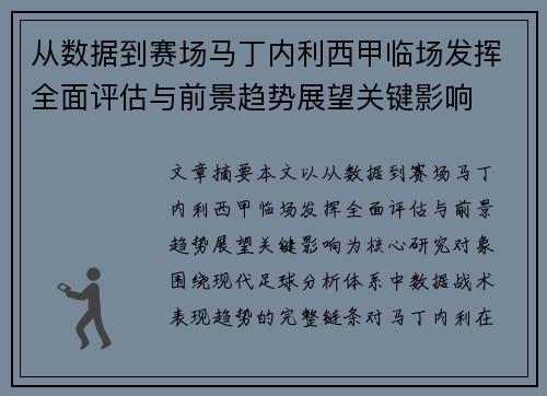 从数据到赛场马丁内利西甲临场发挥全面评估与前景趋势展望关键影响 从数据到赛场马丁内利西甲临场发挥全面评估与前景趋势展望关键影响
